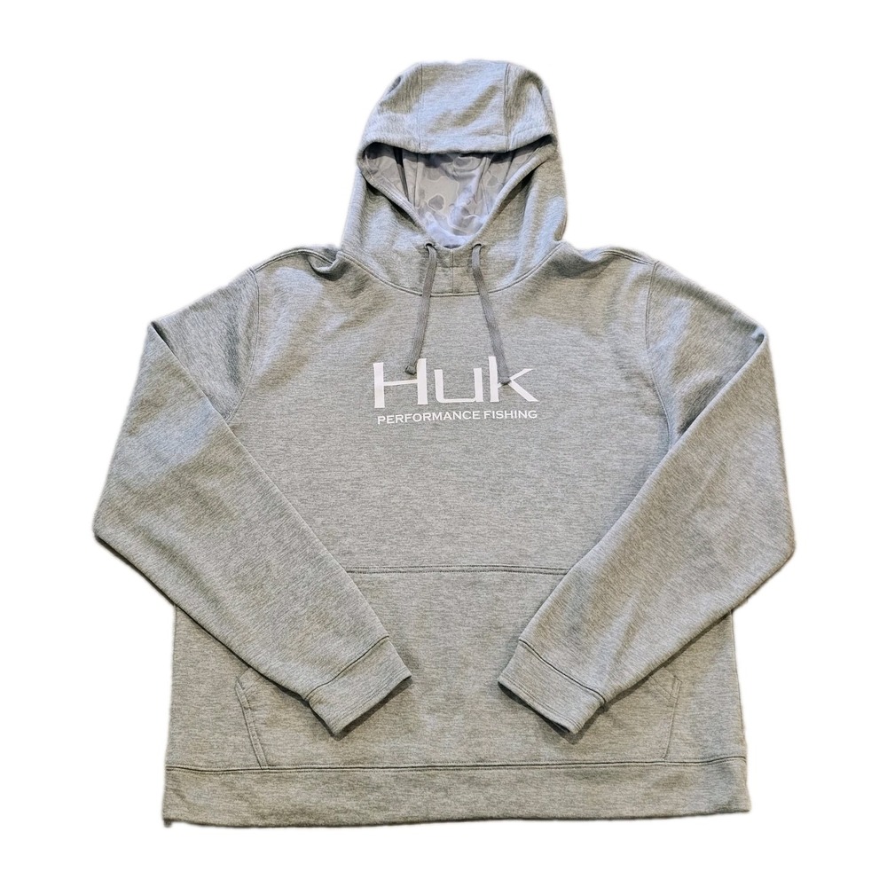 Huk Hull Fleece Hoodie Men's Size XL Gray Performance Fishing